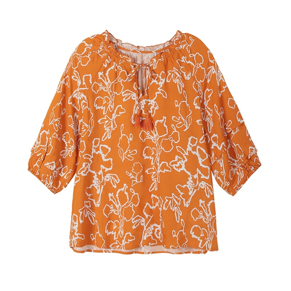 Ties With A Seven-Point Sleeve Printed Top